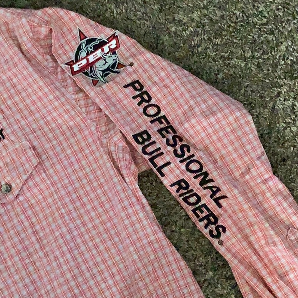 Wrangler Large Tall Red White Plaid PBR Professional Bull Riders Shirt - Picture 4 of 9